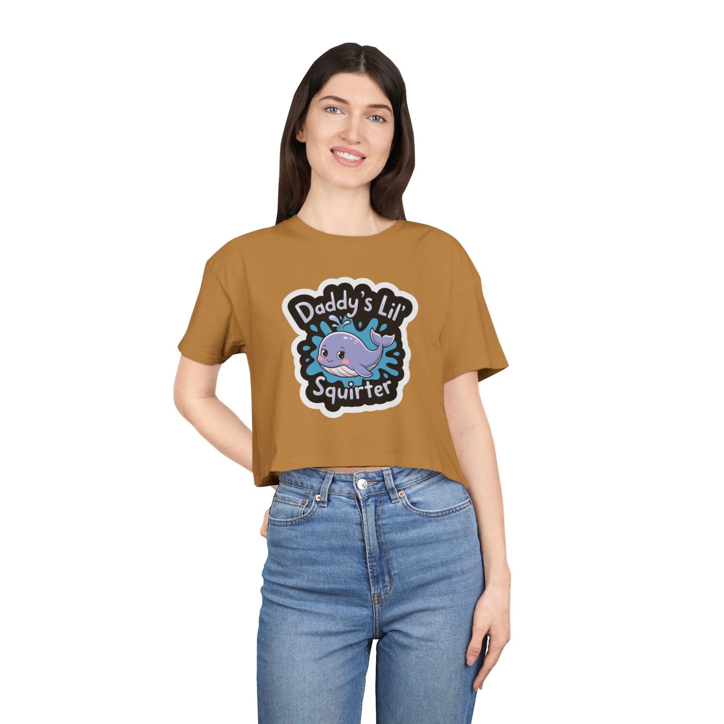 Daddy's Lil Squirter Cropped Tee — Cute Whale Graphic Women's Crop Top - inkprint