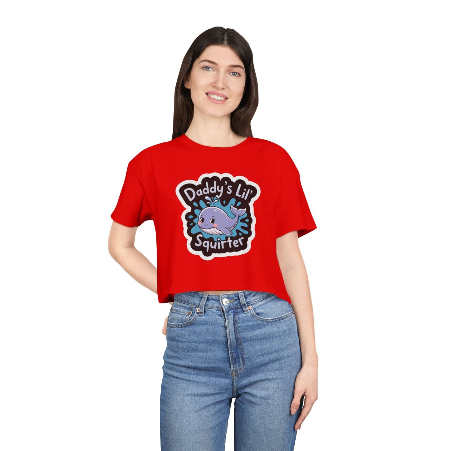 Daddy's Lil Squirter Cropped Tee — Cute Whale Graphic Women's Crop Top - inkprint