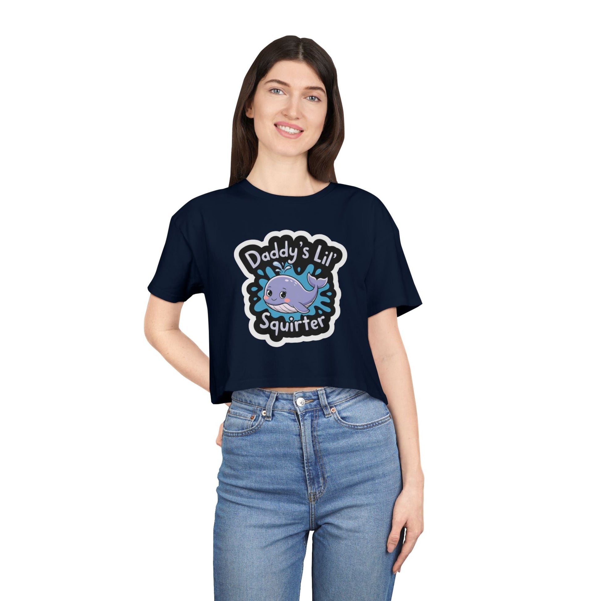 Daddy's Lil Squirter Cropped Tee — Cute Whale Graphic Women's Crop Top - inkprint