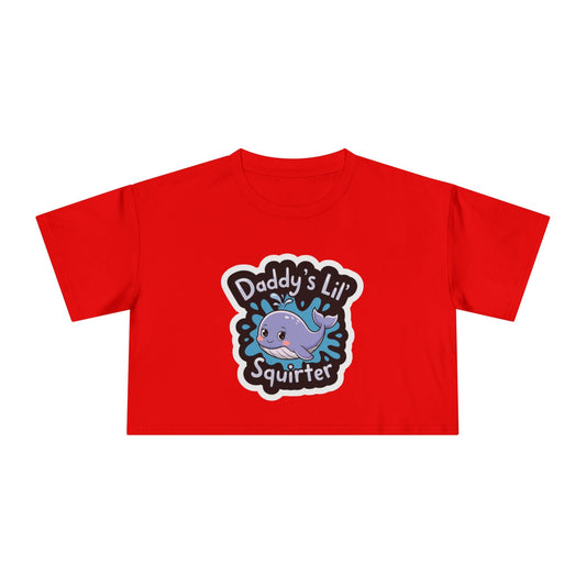 Daddy's Lil Squirter Cropped Tee — Cute Whale Graphic Women's Crop Top - inkprint