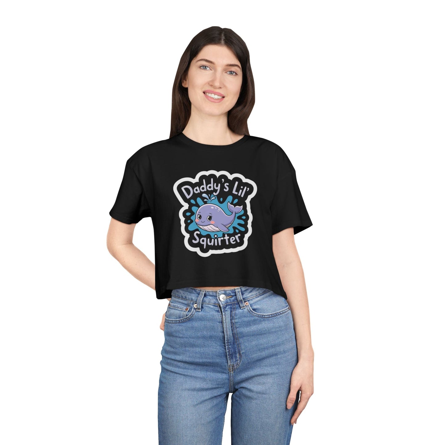 Daddy's Lil Squirter Cropped Tee — Cute Whale Graphic Women's Crop Top - inkprint