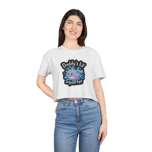 Daddy's Lil Squirter Cropped Tee — Cute Whale Graphic Women's Crop Top - inkprint