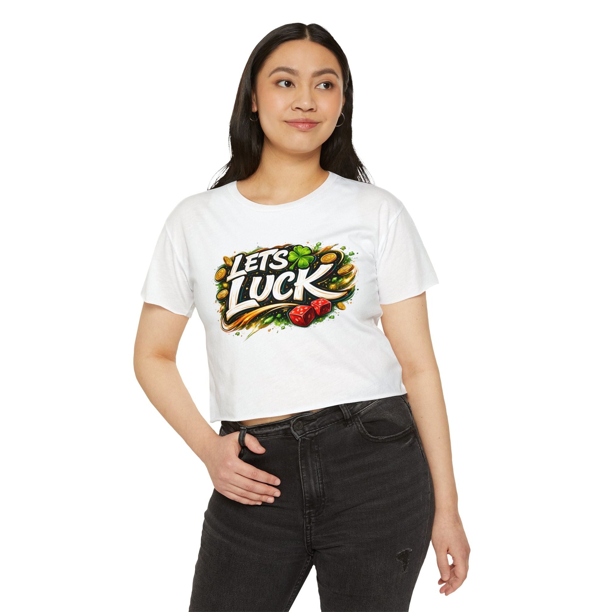 Let's Luck Crop Top — Women's Festival Party Graphic Tee - inkprint
