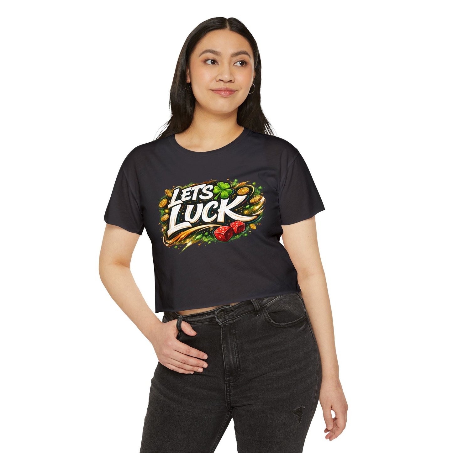 Let's Luck Crop Top — Women's Festival Party Graphic Tee - inkprint