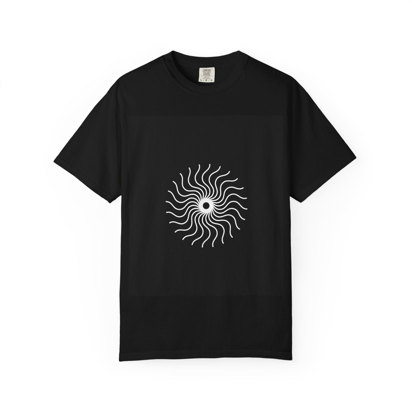 Solar Spiral Graphic Tee — Minimalist Black T‑Shirt with Centered Sunburst Design - inkprint