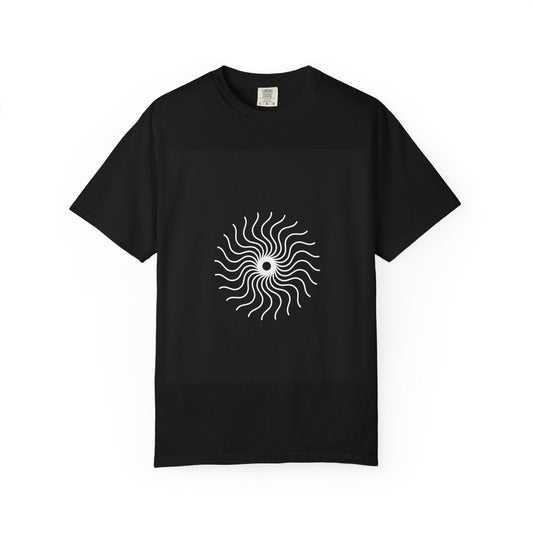 Solar Spiral Graphic Tee — Minimalist Black T‑Shirt with Centered Sunburst Design - inkprint