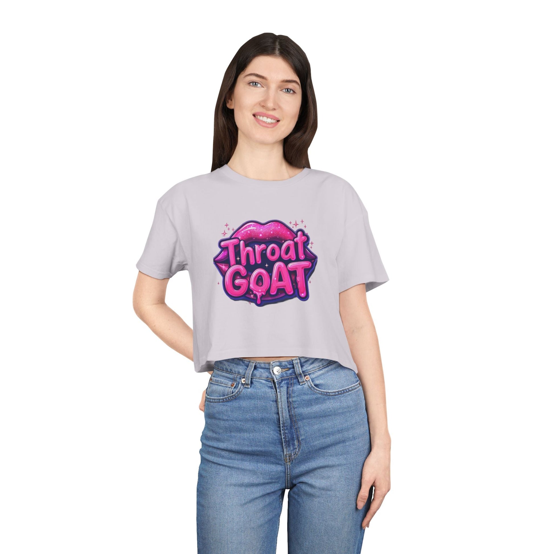 Throat GOAT Women's Crop Tee — Bold Pink Graphic Retro Logo - inkprint