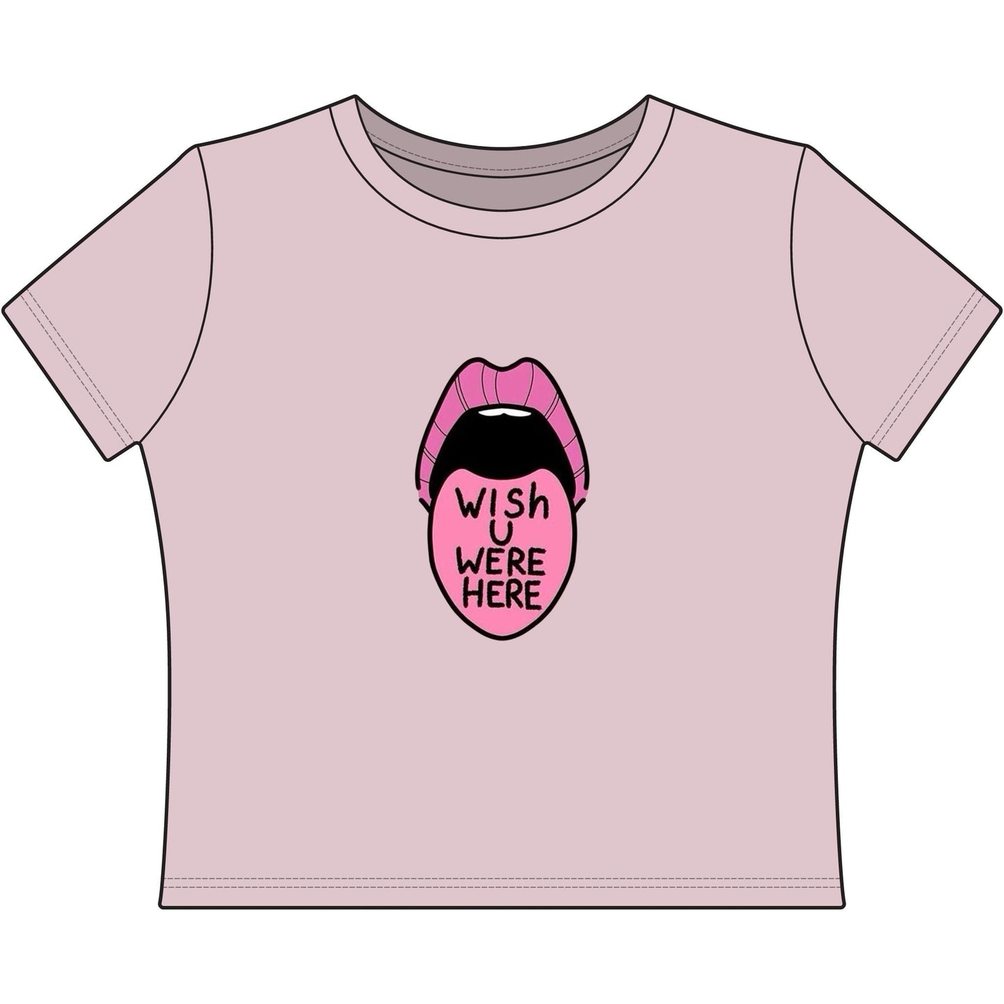 Women's Baby Tee — Pink Lips "Wish I Were Here" Graphic Crop Top - inkprint