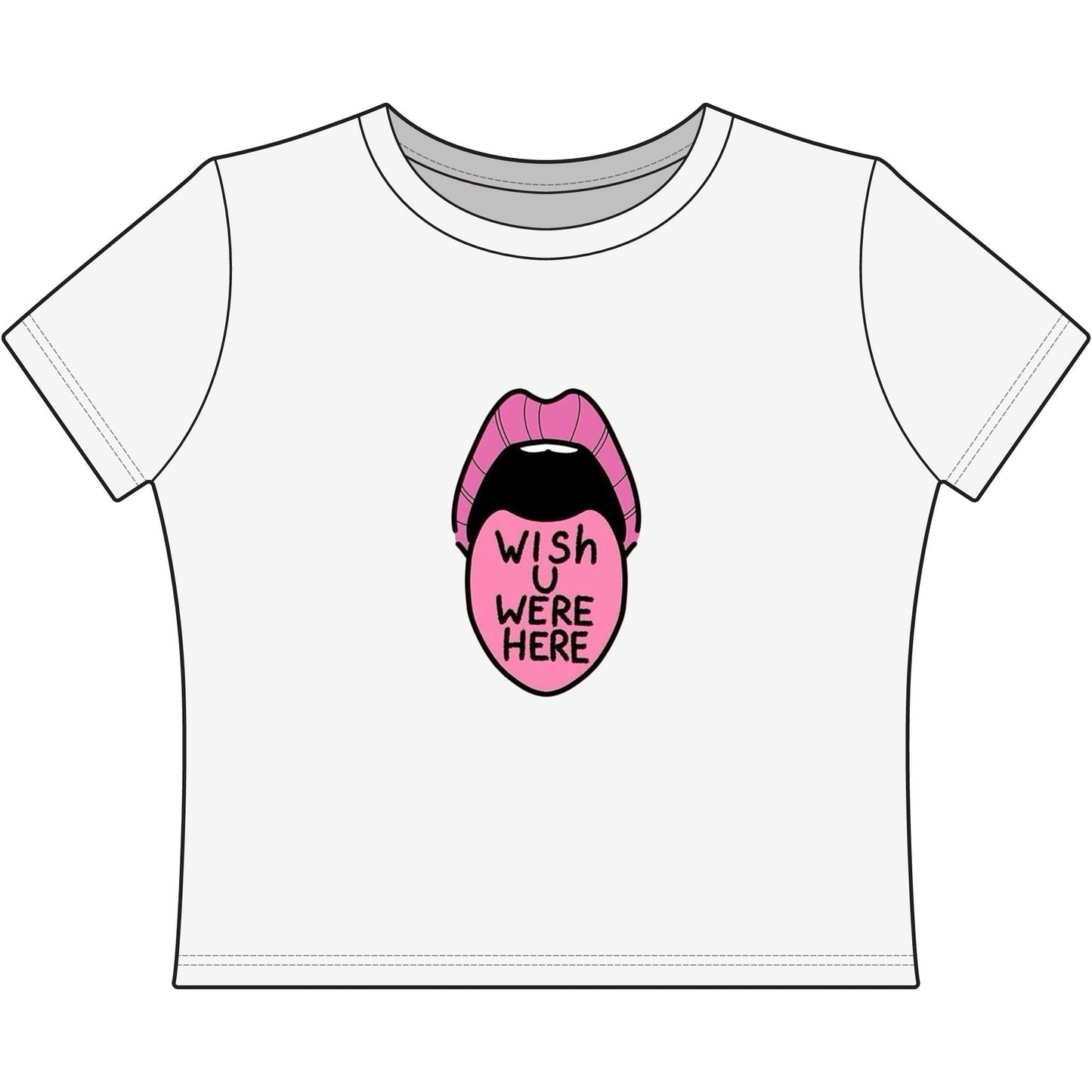 Women's Baby Tee — Pink Lips "Wish I Were Here" Graphic Crop Top - inkprint