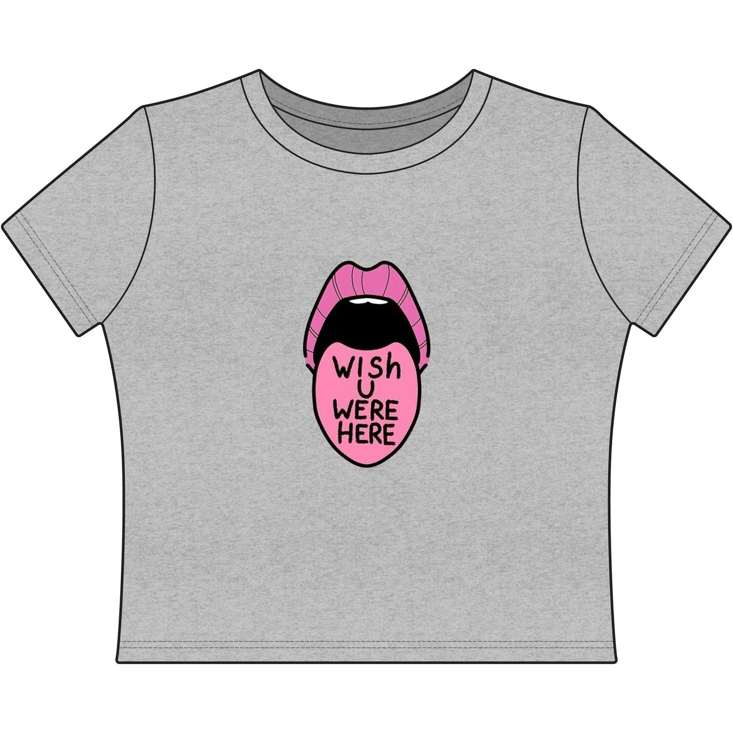 Women's Baby Tee — Pink Lips "Wish I Were Here" Graphic Crop Top - inkprint
