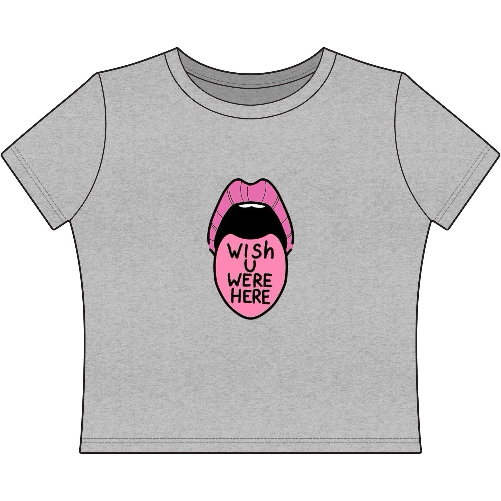 Women's Baby Tee — Pink Lips "Wish I Were Here" Graphic Crop Top - inkprint