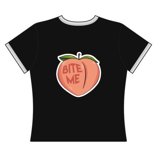 Women's Ringer Tee - 'Bite Me' Peach Graphic Ringer Tee - inkprint